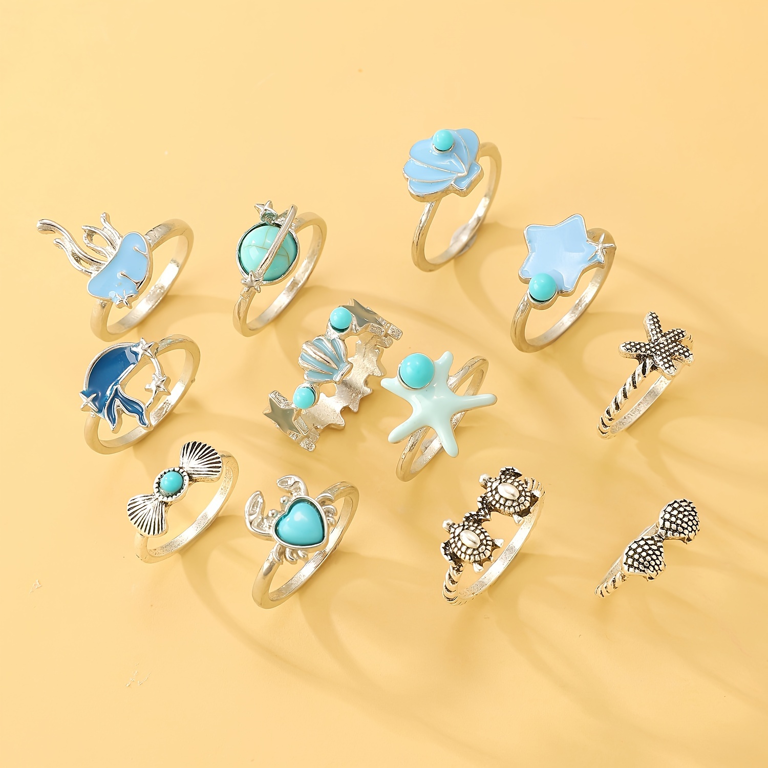 Retro Minimalist Statement Ocean Style Ring Set